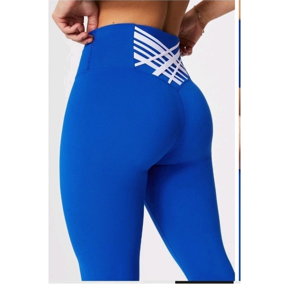 XS Fabletics Blue Boost PowerHold High Waist 7/8 Leggings